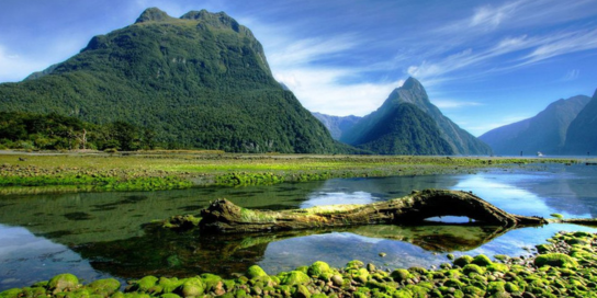 Mitre Peak in New Zealand at low tide